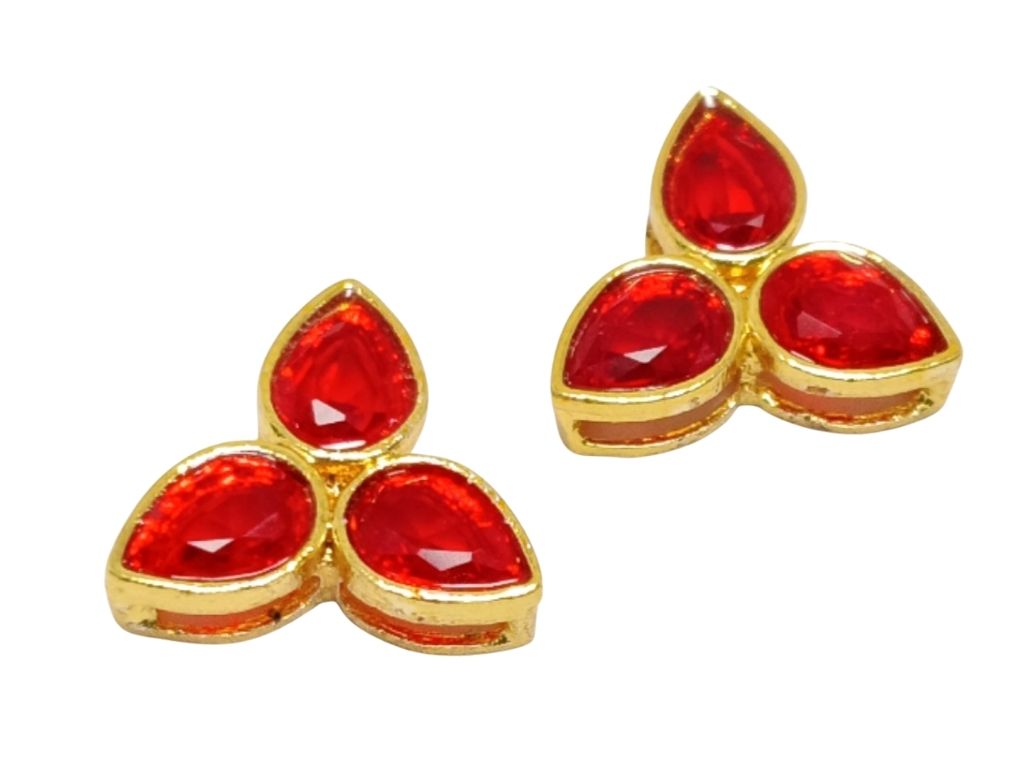 Cherry Red 3-Petal flower AD Stone Embedded Kundan Stones