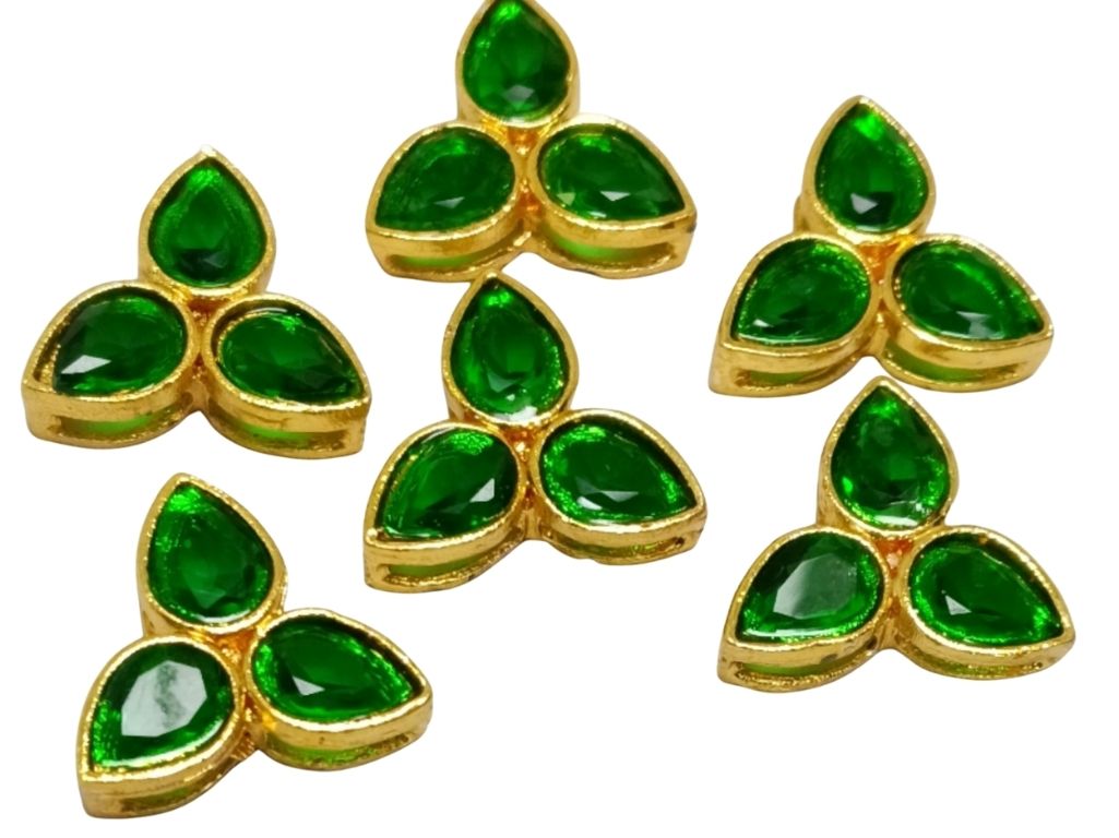 Dark Green 3-Petal flower AD Stone Embedded Kundan Stones