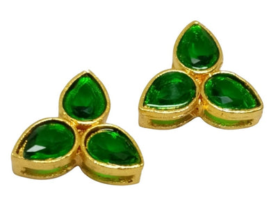 Dark Green 3-Petal flower AD Stone Embedded Kundan Stones