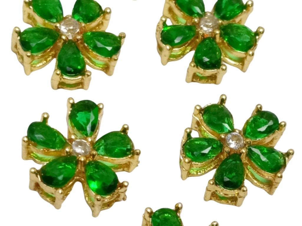 Dark Green flower AD Stone Embedded Kundan Stones