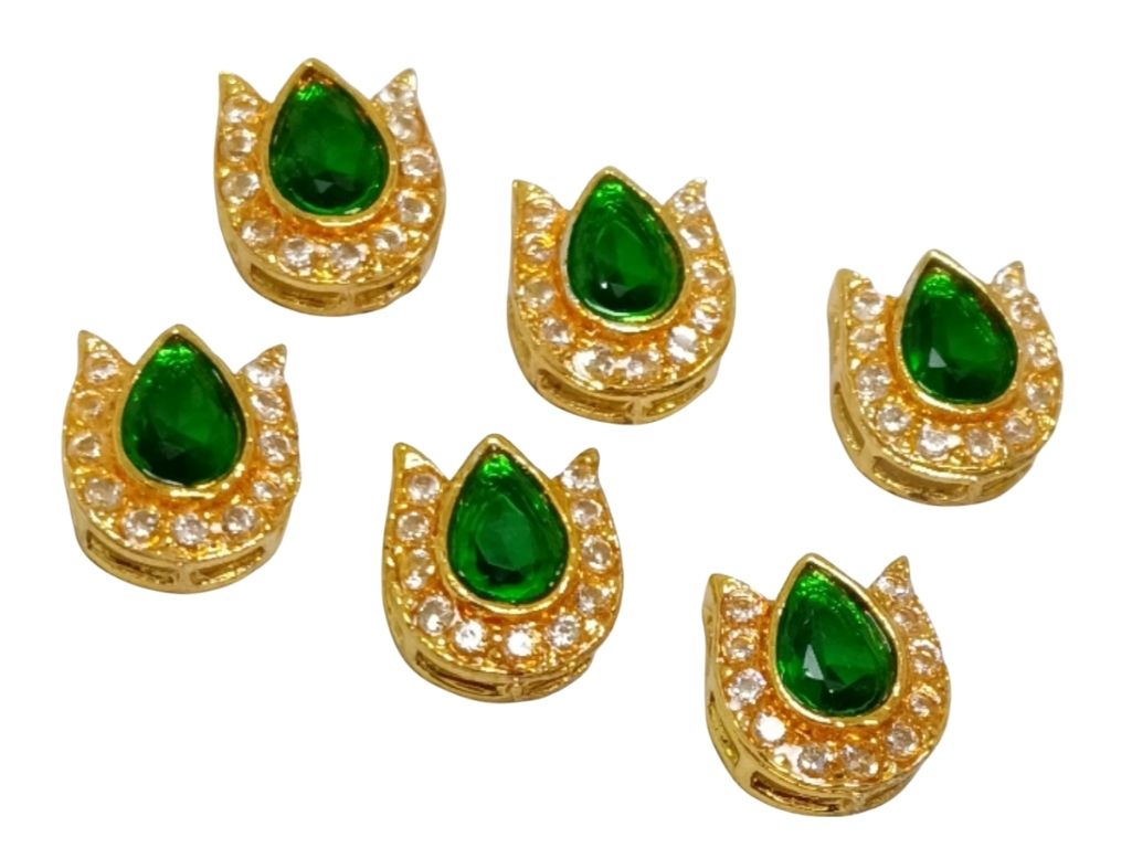 Dark Green Pear AD Stone Embedded Kundan Stones