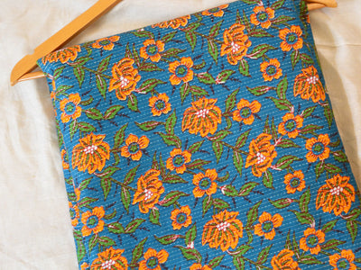 Sky Blue Floral Pure Cotton Kantha Fabric