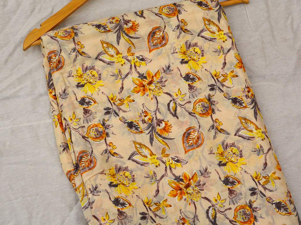 Cream Pure Mul Mul Kalamkari Cotton Fabric