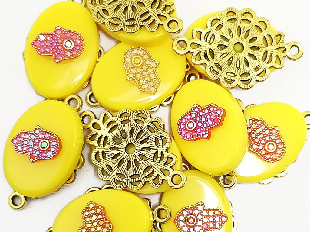 Yellow Oval Plastic & Metal Charms