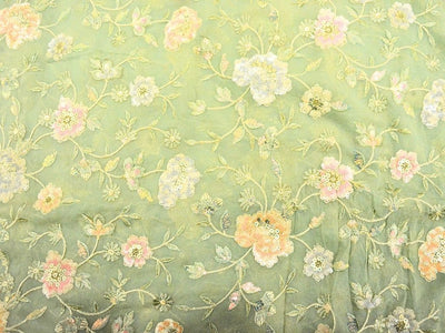 Green Pure Viscose Georgette Fabric With Sequins Embroidered Fabric