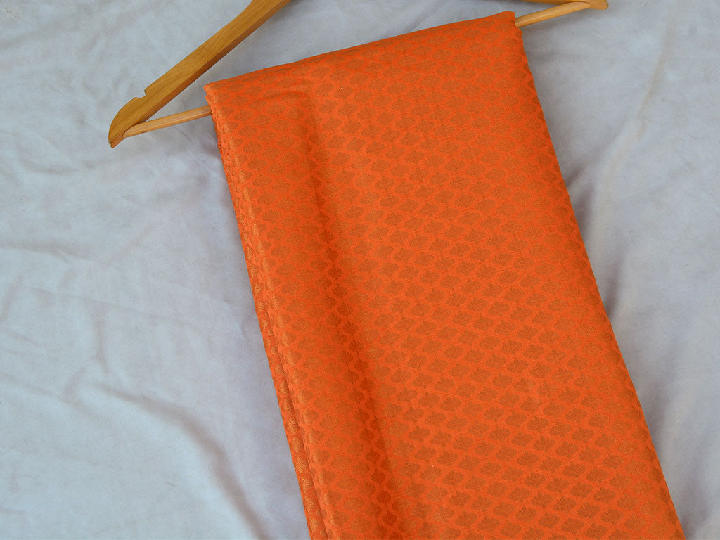 Orange Geometric Semi Banarasi Brocade Fabric