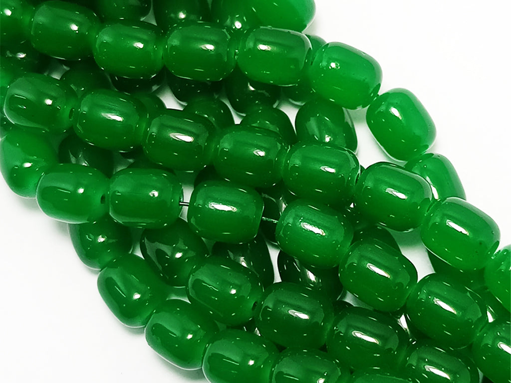 Green Cylindrical Glossy Glass Beads