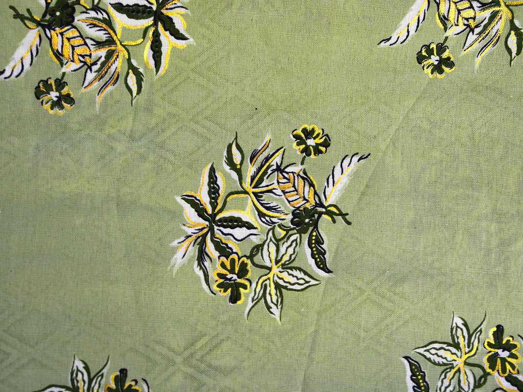 Soft Green Floral Foil Printed Semi Cotton Fabric