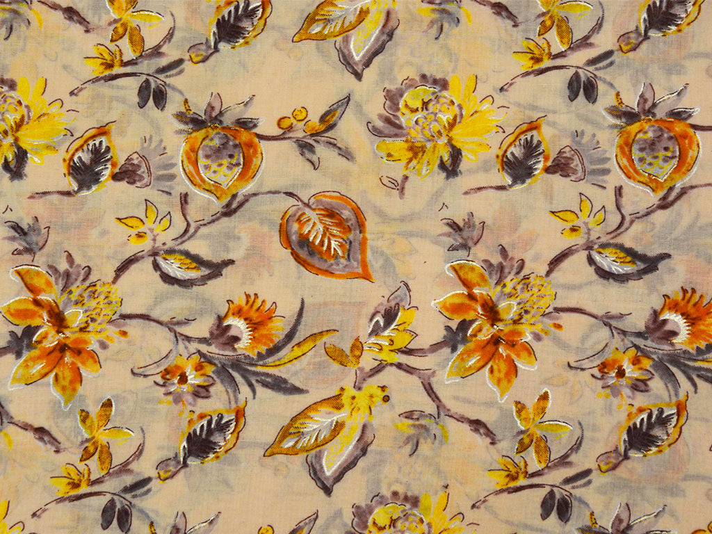Cream Pure Mul Mul Kalamkari Cotton Fabric