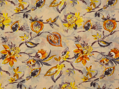 Cream Pure Mul Mul Kalamkari Cotton Fabric