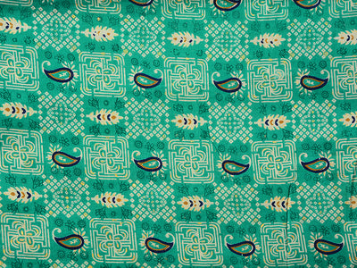 Turquoise Blue Abstract Digital Printed Sub Cotton Fabric