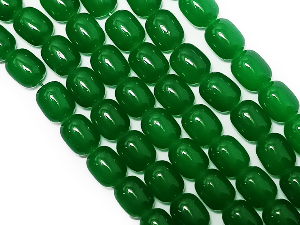 Green Cylindrical Glossy Glass Beads