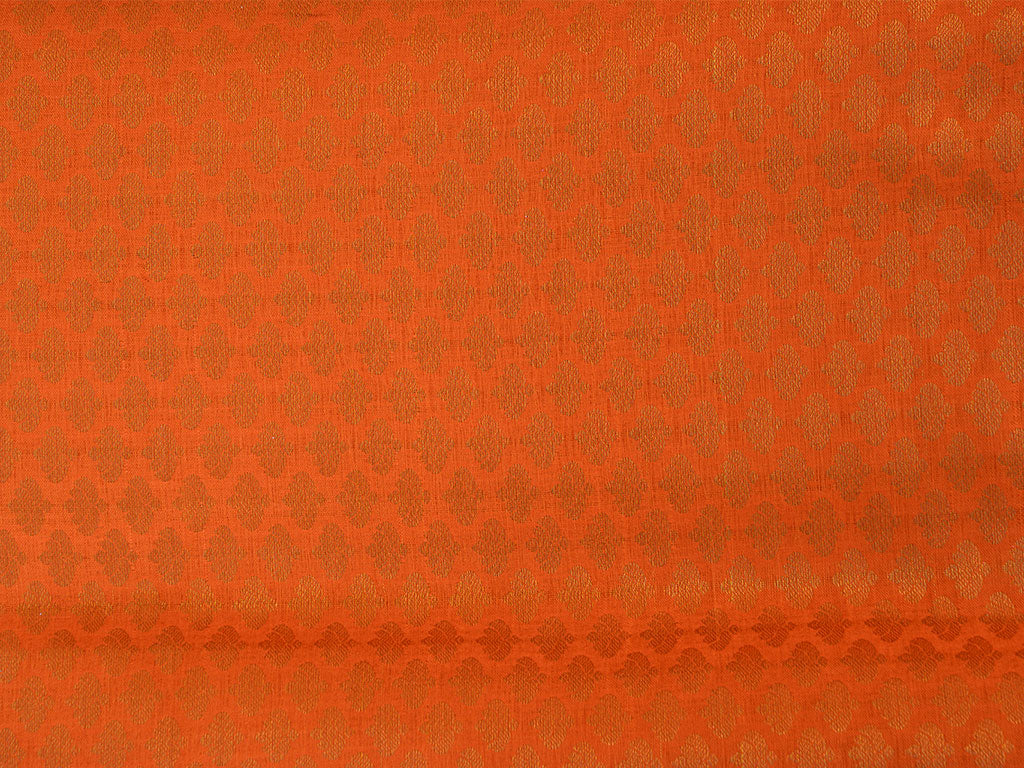 Orange Geometric Semi Banarasi Brocade Fabric