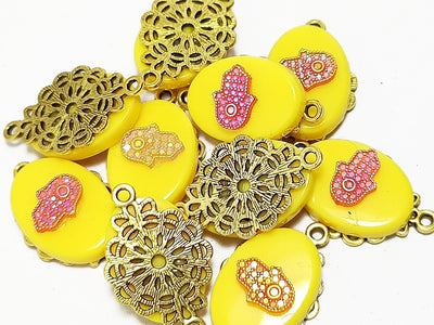 Yellow Oval Plastic & Metal Charms