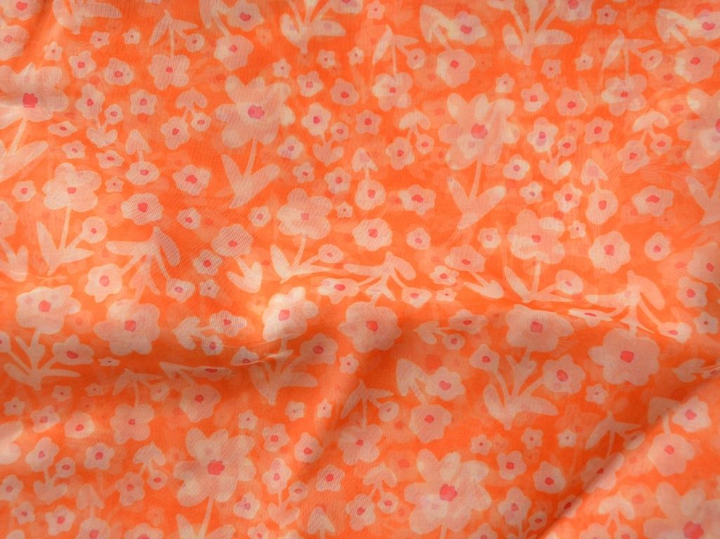 Orange Floral Digital Printed Liquid Organza Fabric