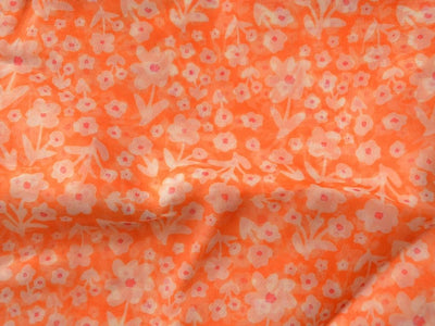 Orange Floral Digital Printed Liquid Organza Fabric