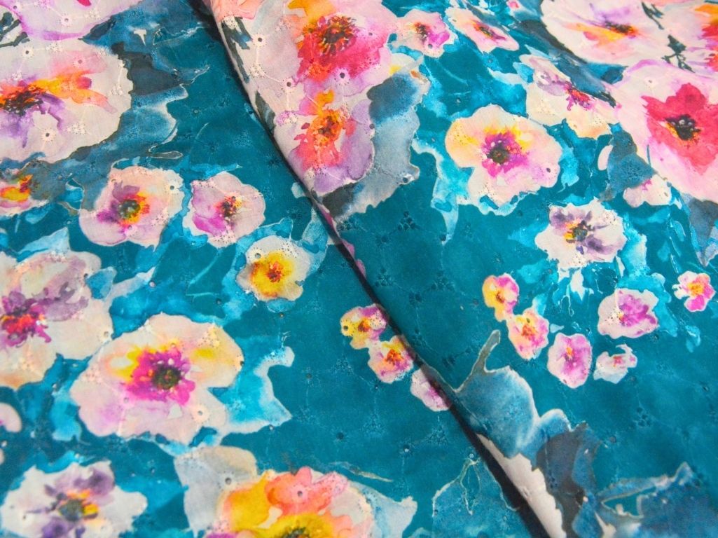 Sea Green 100 % Pure Cotton Chikan Embroidered Fabric