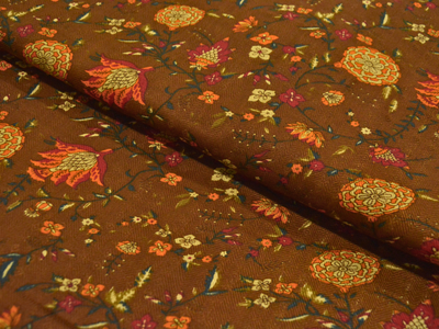 Muddy Brown Floral Printed Semi Pashimna Woolen Fabric