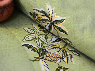 Soft Green Floral Foil Printed Semi Cotton Fabric