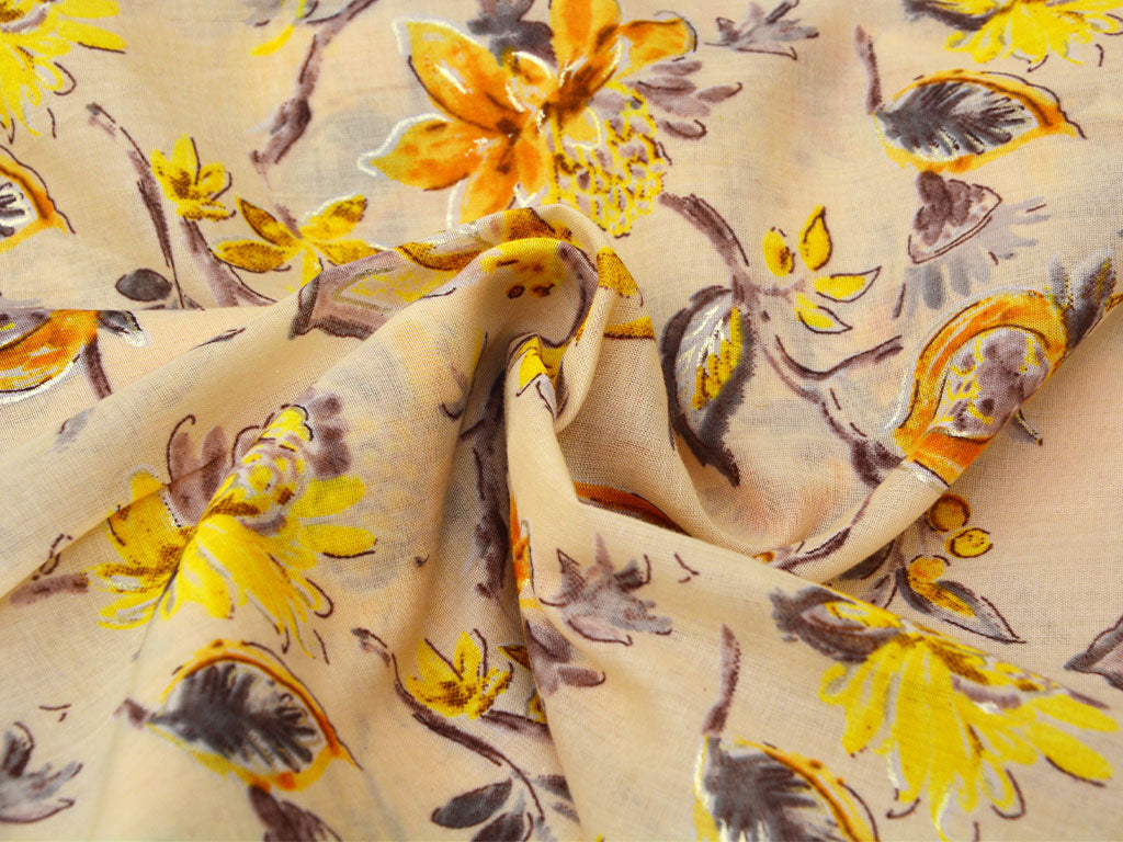 Cream Pure Mul Mul Kalamkari Cotton Fabric