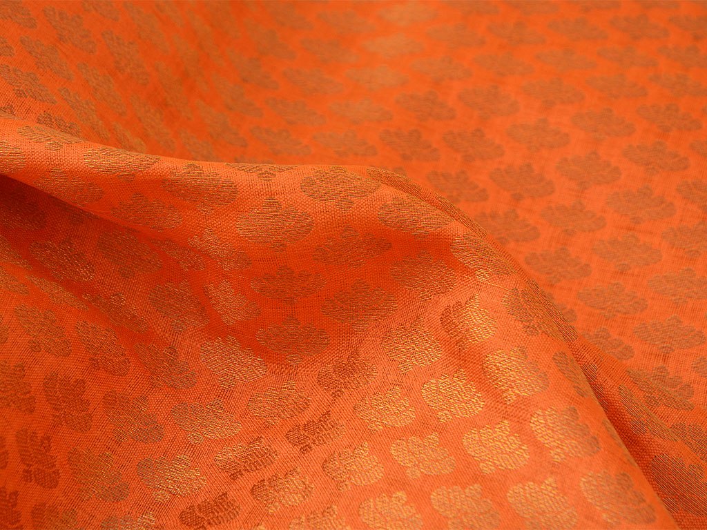 Orange Geometric Semi Banarasi Brocade Fabric