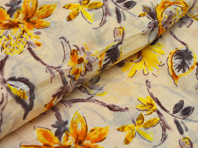 Cream Pure Mul Mul Kalamkari Cotton Fabric