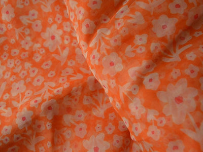 Orange Floral Digital Printed Liquid Organza Fabric