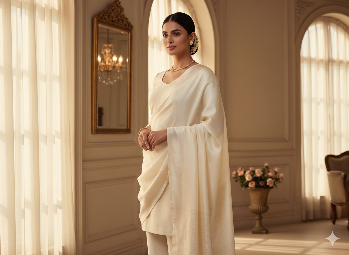 Glossy Off White Plain Malai Satin Fabric