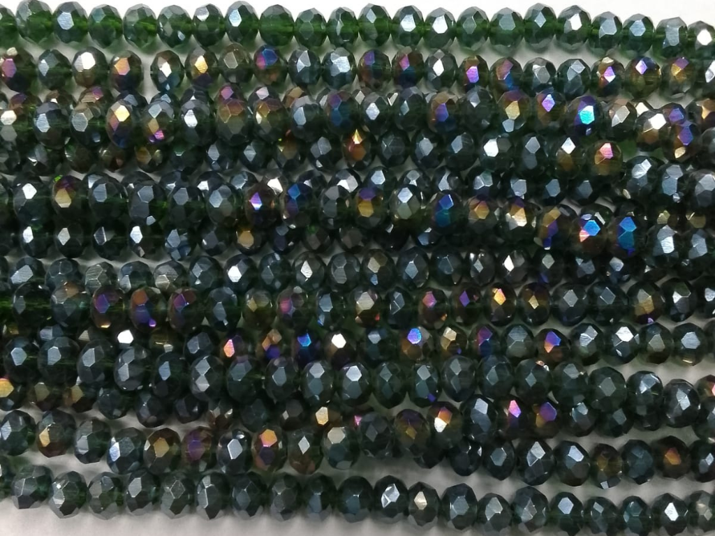 Dark Green Rainbow Tyre Crystal Glass Beads