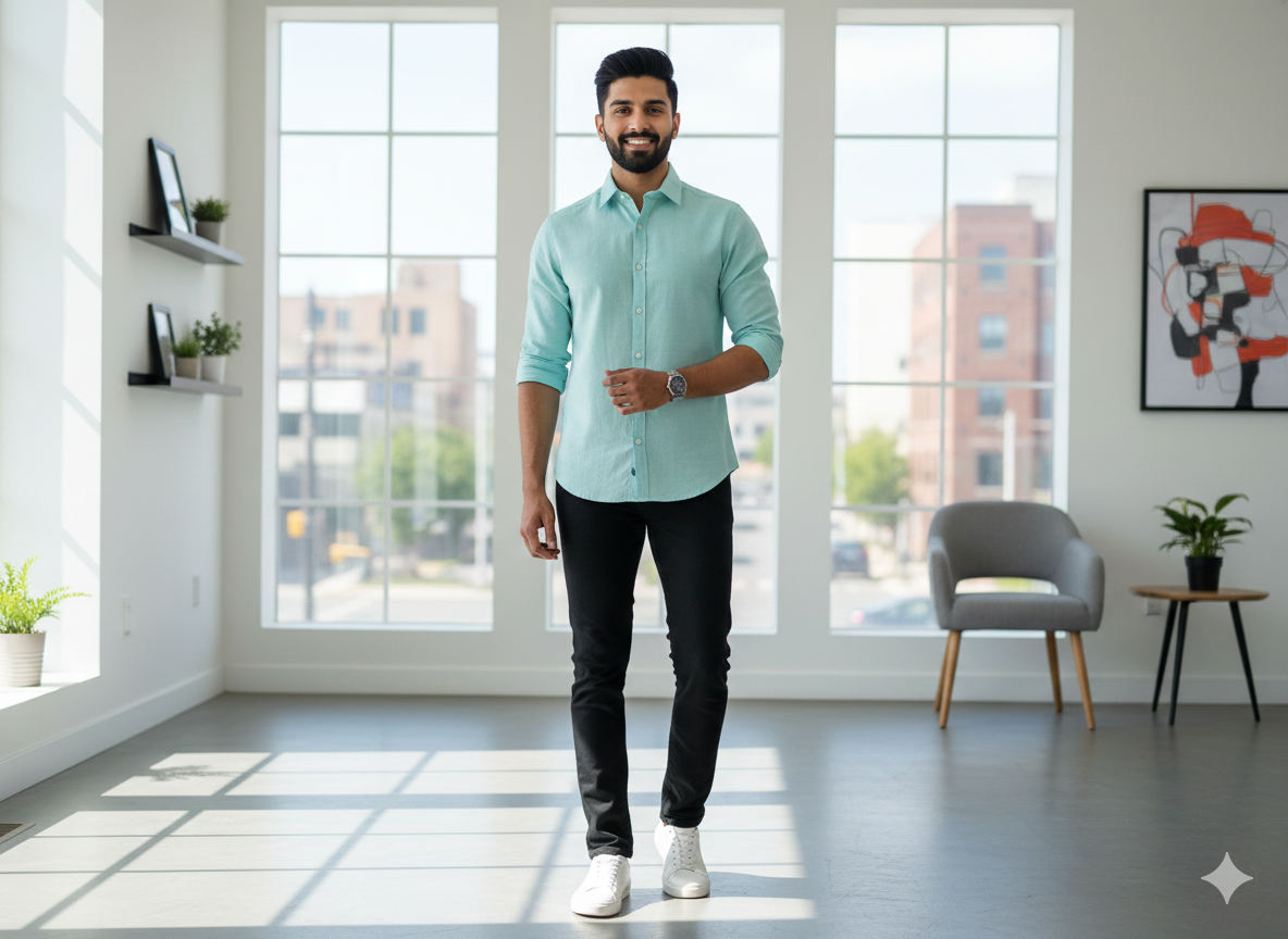 आइस ब्लू प्लेन कॉटन लिनन फ़ैब्रिक