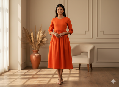 Orange Plain 100% Pure Mul Mul Cotton