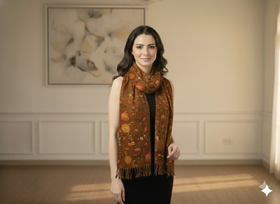 Muddy Brown Floral Printed Semi Pashimna Woolen Fabric