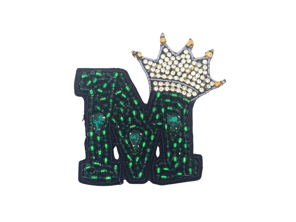 Green Embellished M Patch With Crown