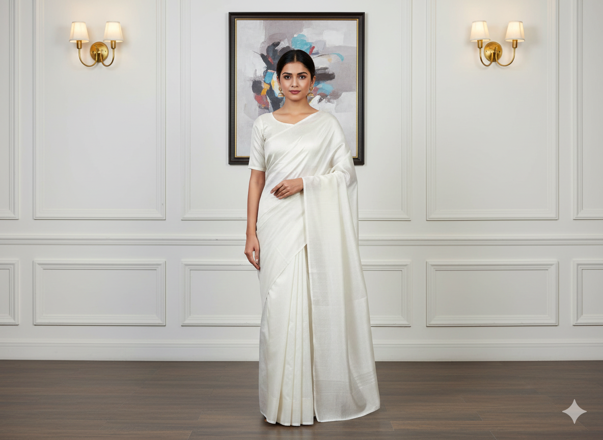 White Plain Bangalore Raw Silk Fabric  (Wholesale)