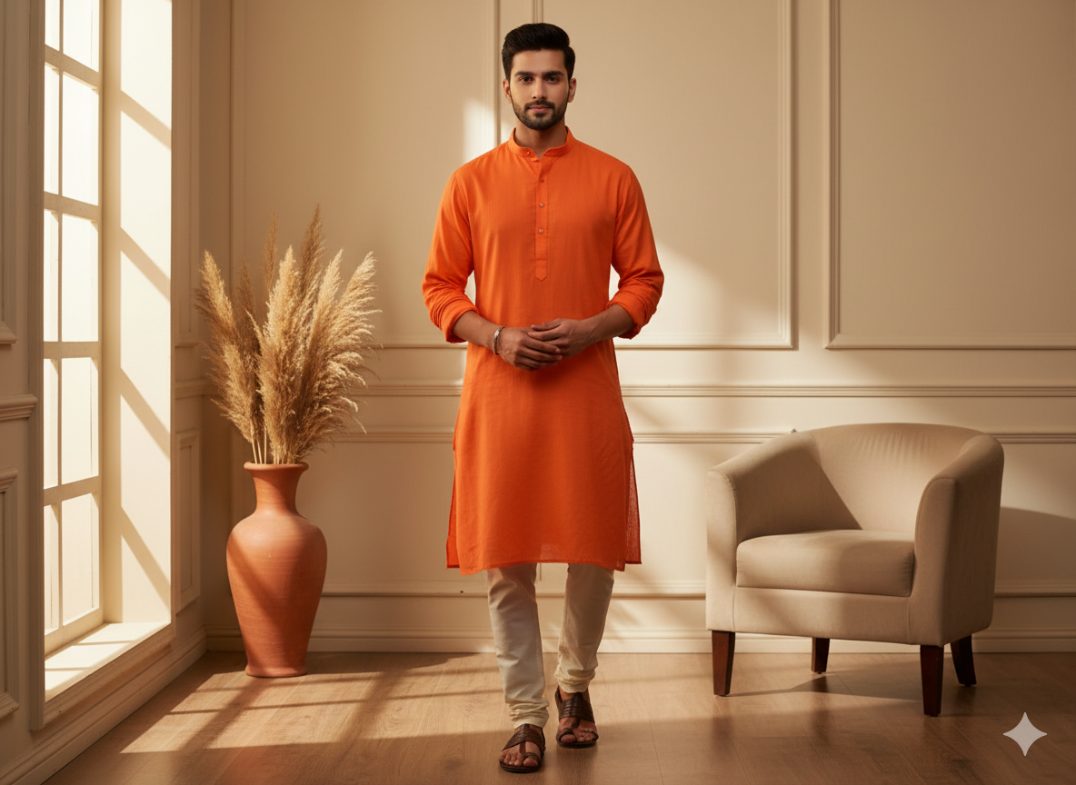 Orange Plain 100% Pure Mul Mul Cotton