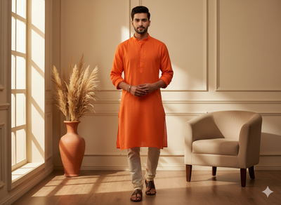 Orange Plain 100% Pure Mul Mul Cotton