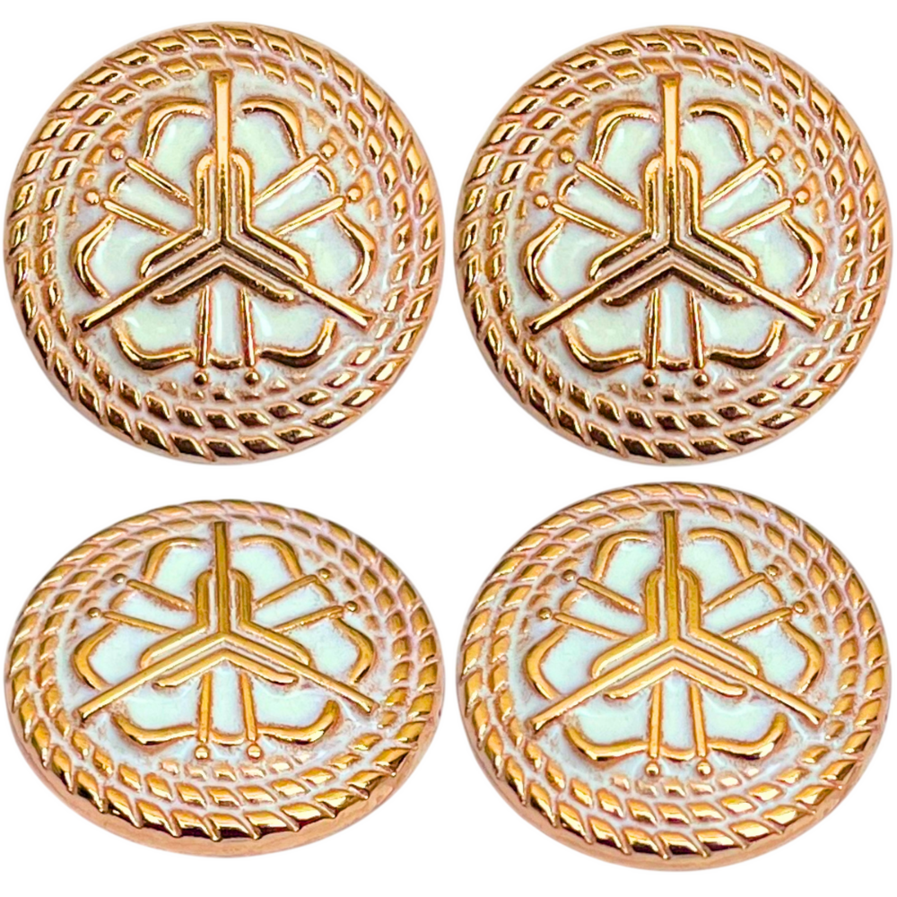 White & Golden Regal Floral Motif Antique Design Round Shank Metal Button