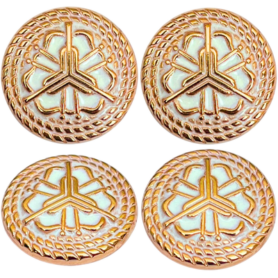 White & Golden Regal Floral Motif Antique Design Round Shank Metal Button