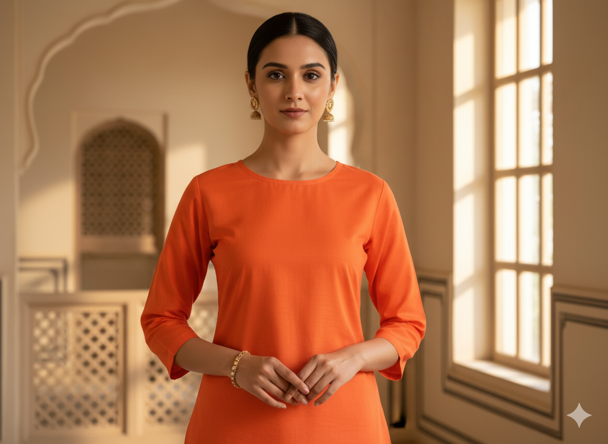 Orange Plain 100% Pure Mul Mul Cotton