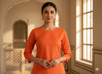 Orange Plain 100% Pure Mul Mul Cotton