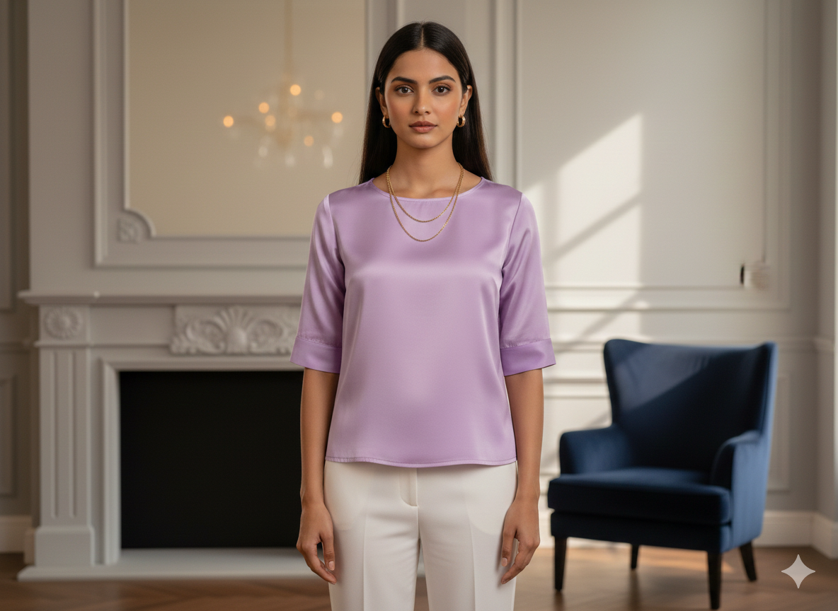 Light Purple Plain Malai Satin Fabric  (Wholesale)