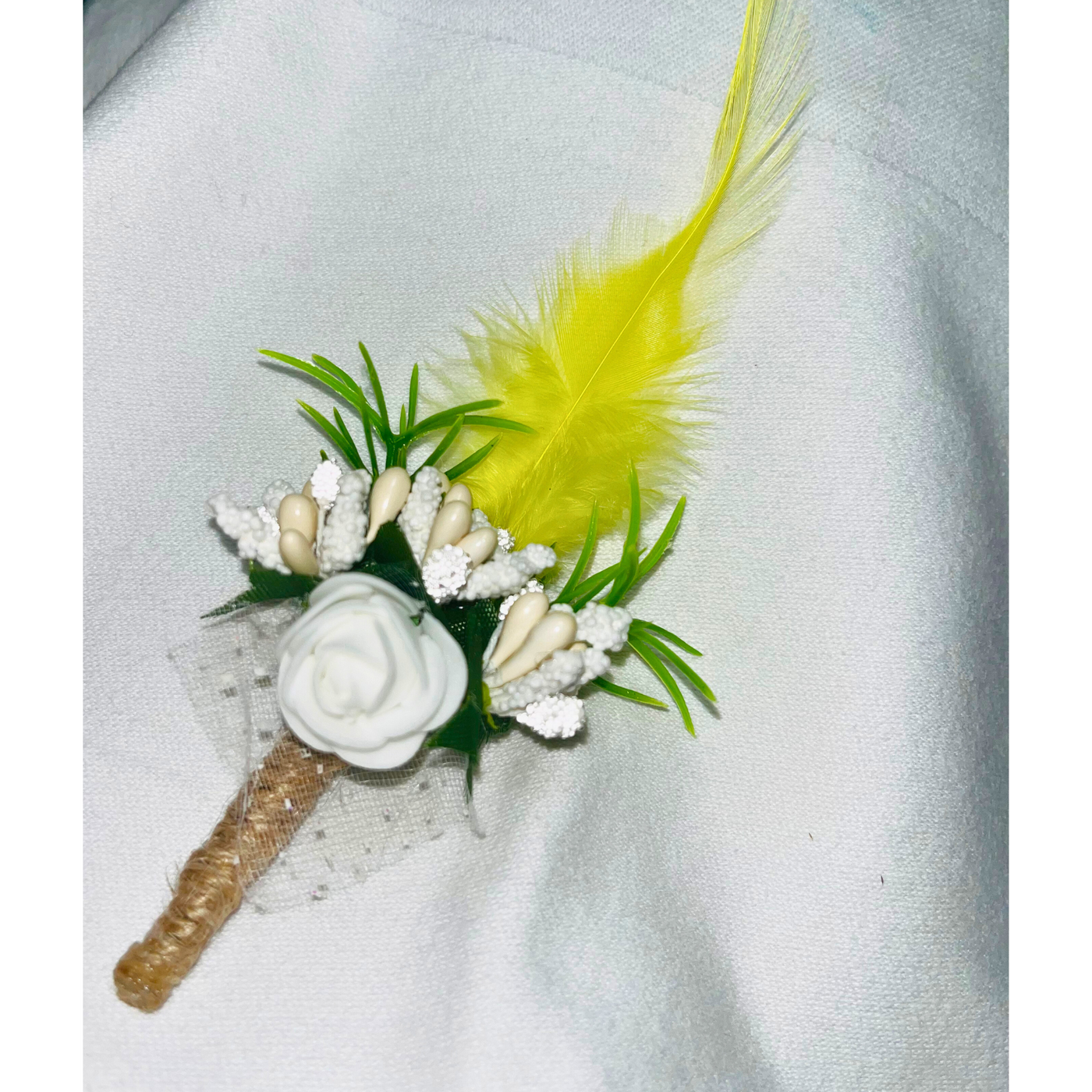 Yellow & White Faux Feather Flower Brooch ( Wholesale )