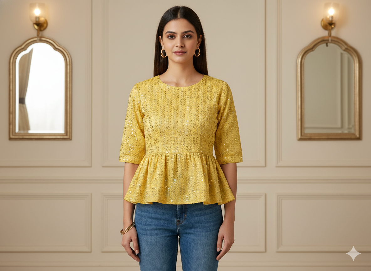 गोलेन मेटैलिक सेक्विन कढ़ाई मलाई साटन कपड़ा