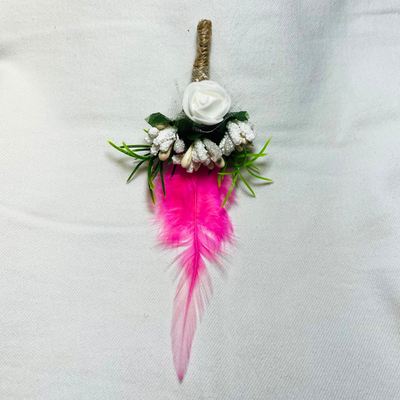 Pink & White  Faux Feather Flower Brooch ( Wholesale )