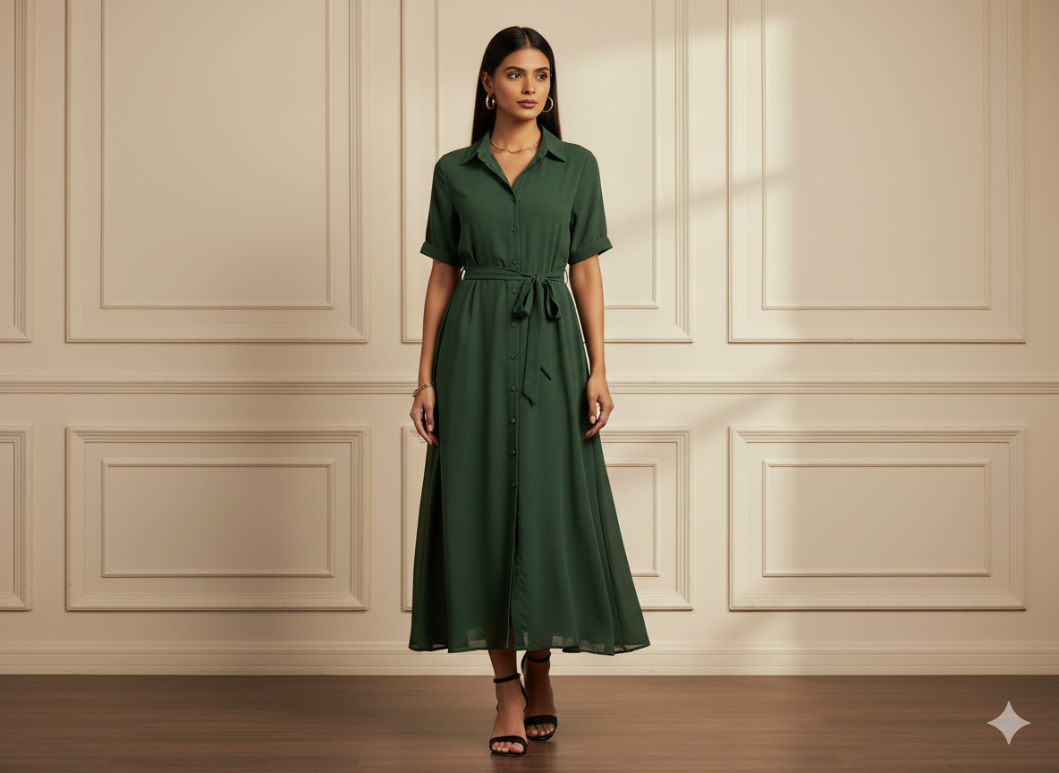 कैसलटन ग्रीन प्लेन जॉर्जेट फ़ैब्रिक