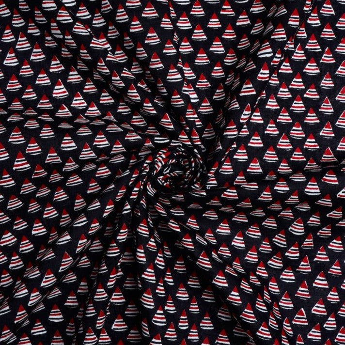 Black & Red Geometric Printed Pure Cotton Fabric