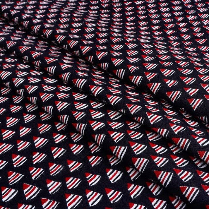Black & Red Geometric Printed Pure Cotton Fabric