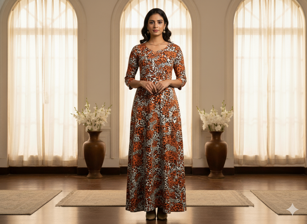 Orange Leopard Digitally Printed Butter Crepe Fabric