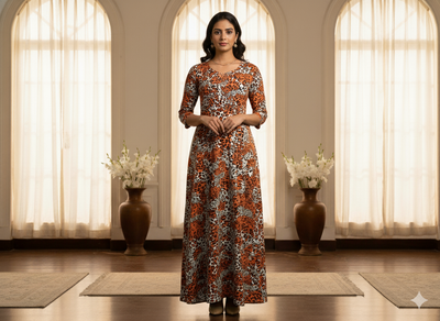 Orange Leopard Digitally Printed Butter Crepe Fabric