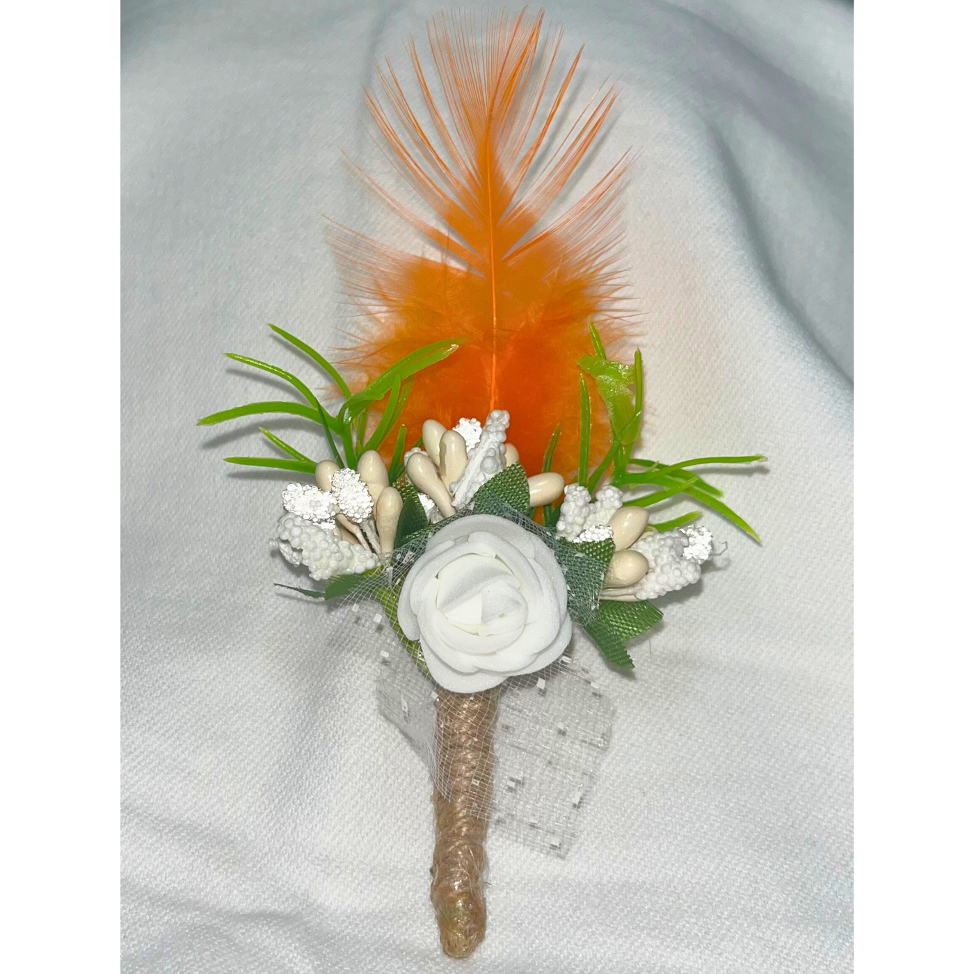 White & Orange Faux Feather Flower Brooch ( Wholesale )